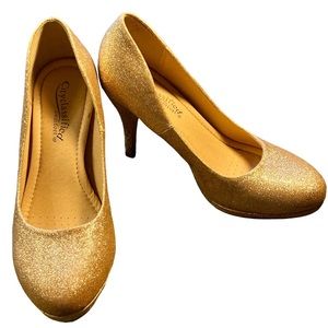 City Classified Comfort Pumps Gold Sparkle Heels Size 8.5